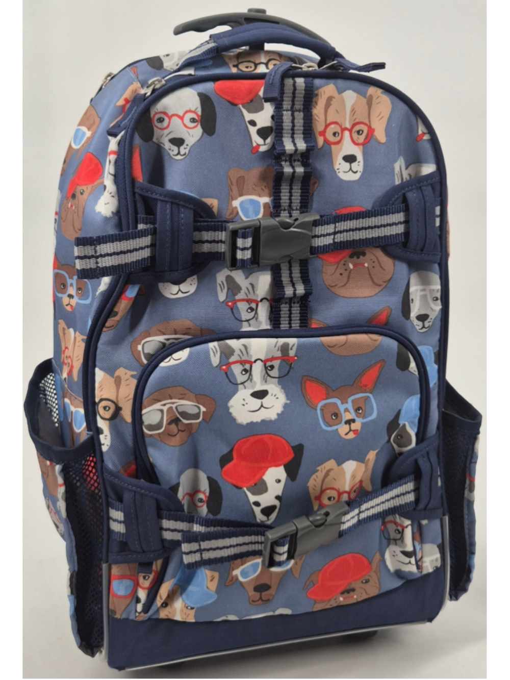 Pottery Barn Kids Salty Dog MacKenzie Rolling Backpack Blue 18x11x7 glass wheels